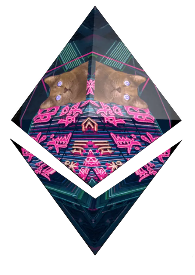 Grafika glyfu ETH s kaleidoskopom mačiek