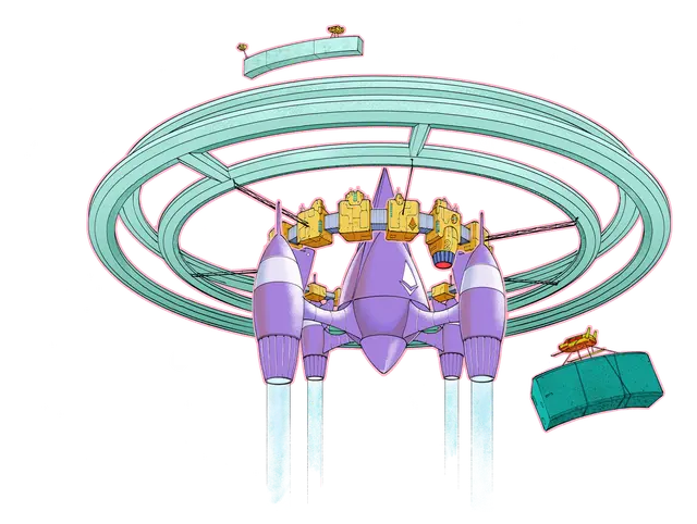 Illustrazione di un'astronave che rappresenta l'incremento di potenza successivo agli aggiornamenti di Ethereum.
