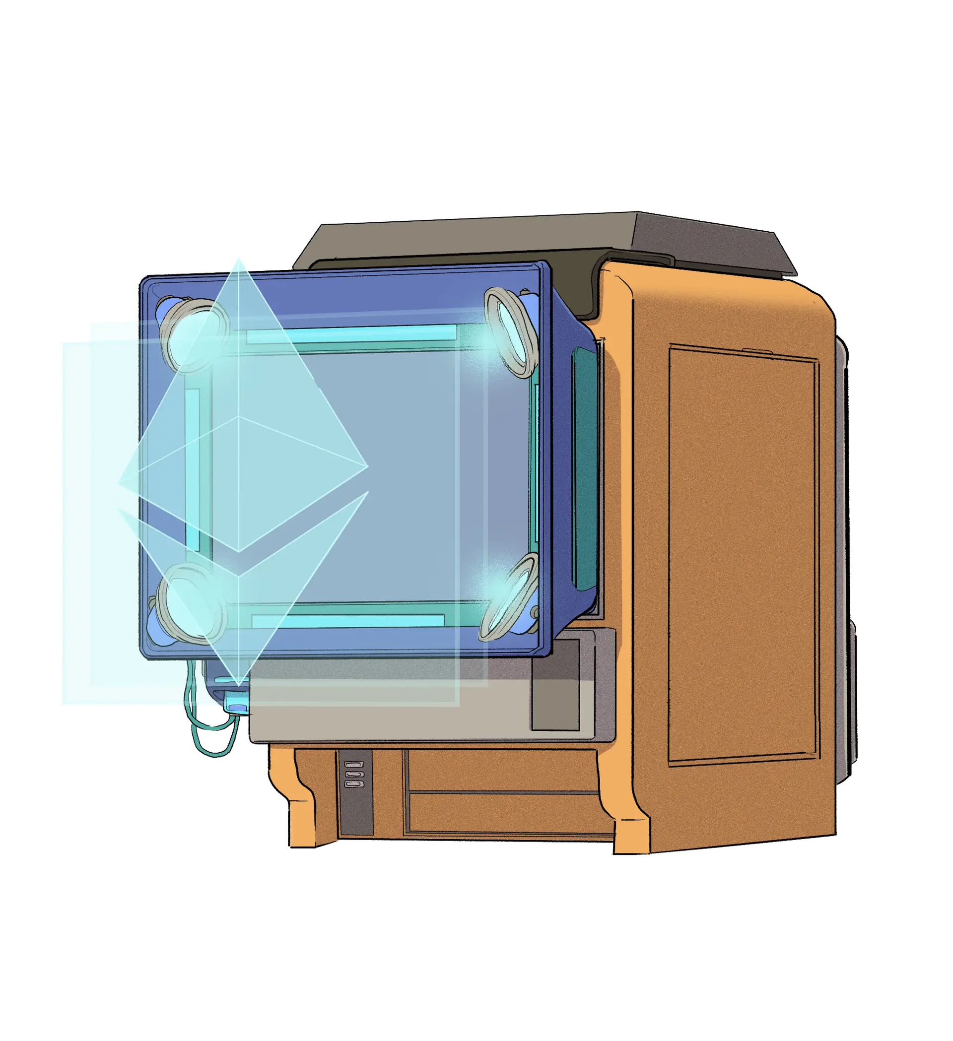 Un logotipo Eth mostrado a través de un holograma.