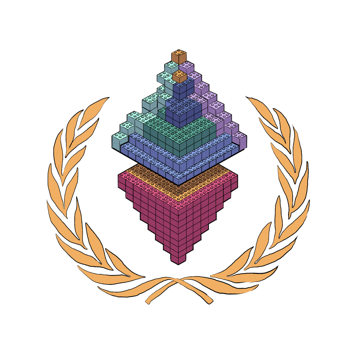 An Ethereum logo made of lego bricks.