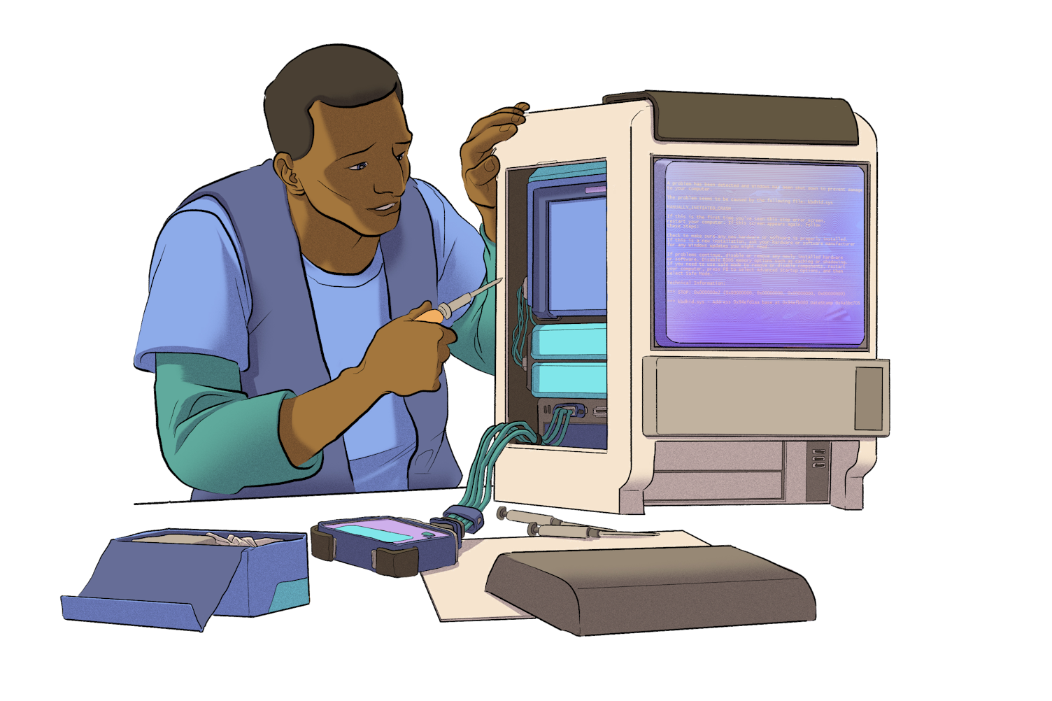 Illustration of a person working on a computer.