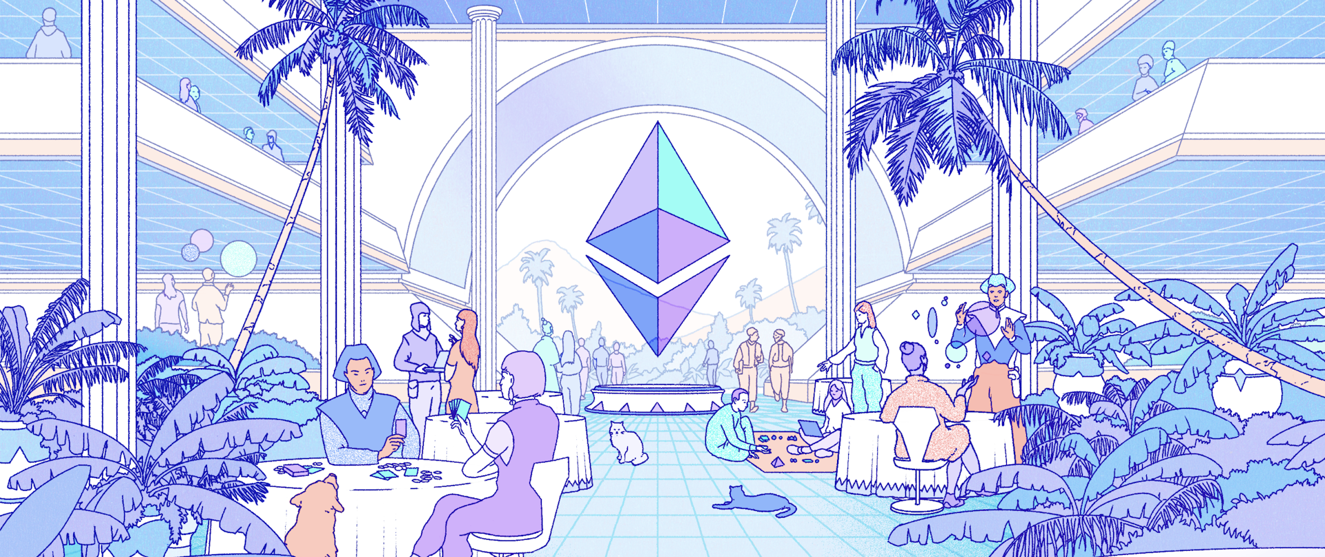 An illustration of a futuristic city, representing the Ethereum ecosystem.