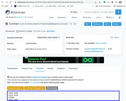 Opcode View from Etherscan