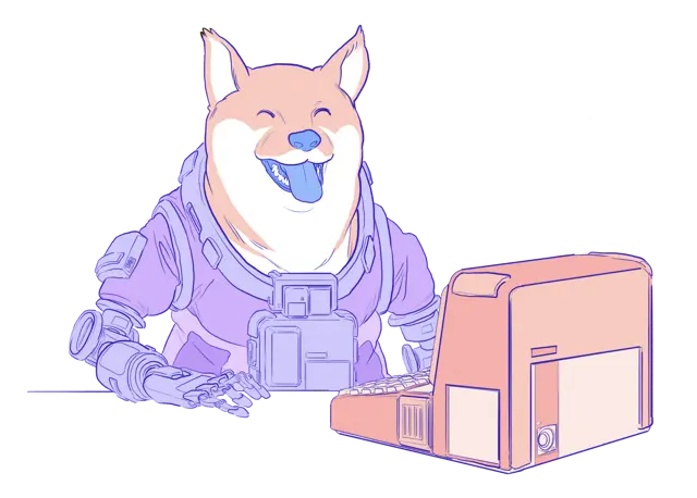 کمپیوٹر استعمال کرنے والے ایک doge کی تصویر۔