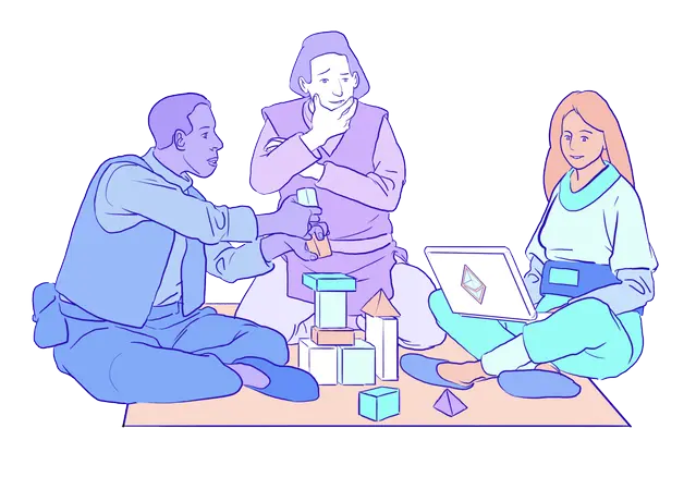 Illustration of a group of builders working together.