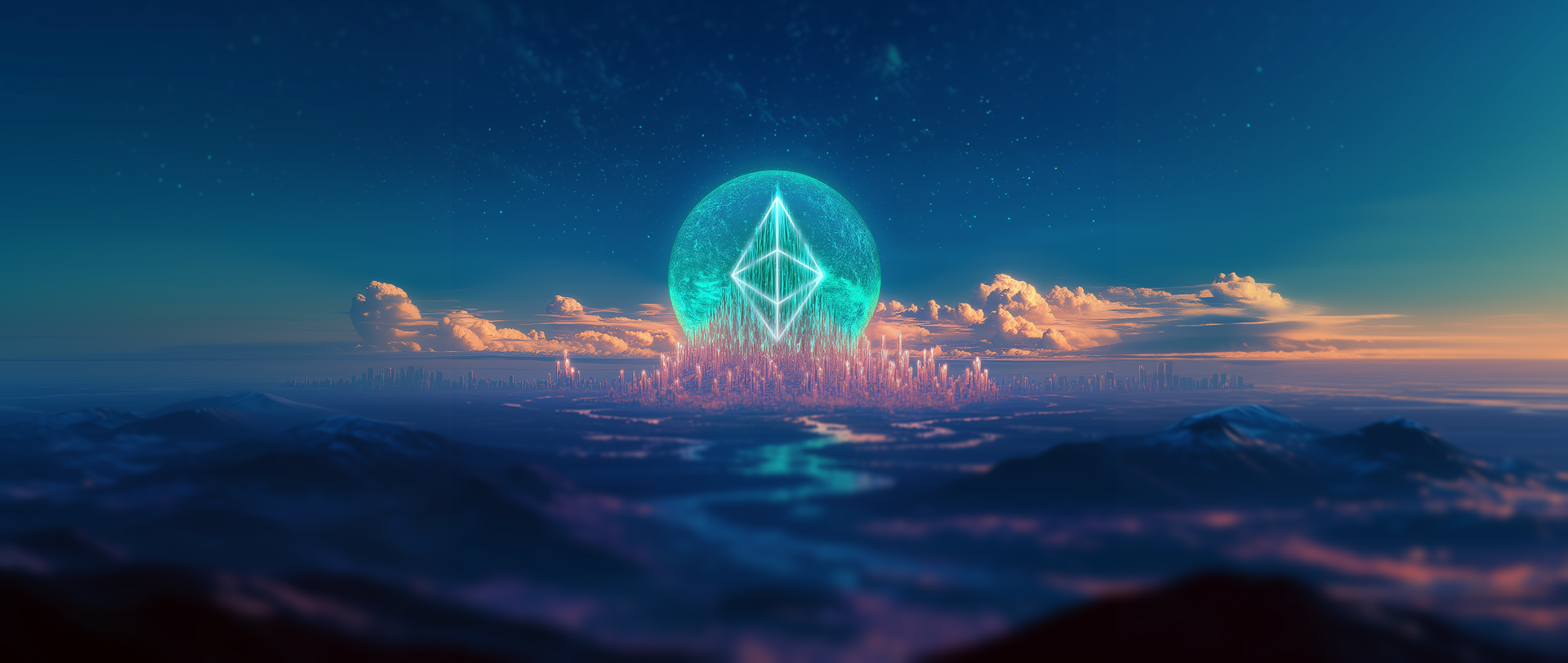 Una visualizzazione futuristica che mostra nodi blockchain interconnessi ed elementi di sicurezza, che rappresenta la sicurezza da trilioni di dollari nello spazio delle risorse digitali