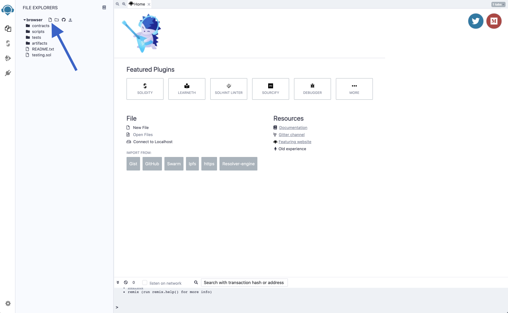 Aggiunta di un nuovo file all'interfaccia di Remix