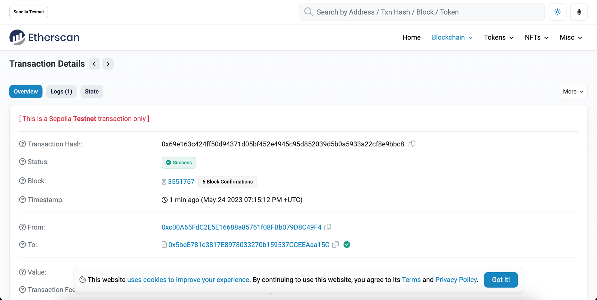 Ver el hash de transacción de su NFT en Etherscan