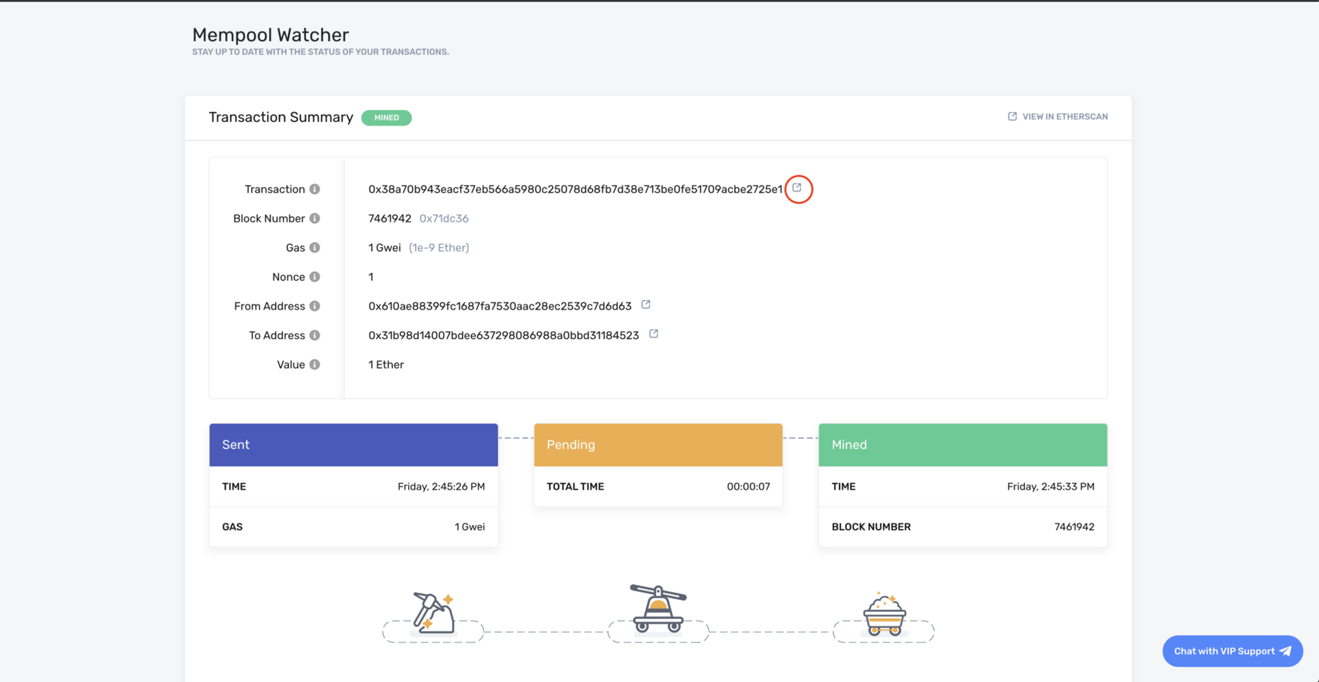 Capture d'écran Mempool watcher