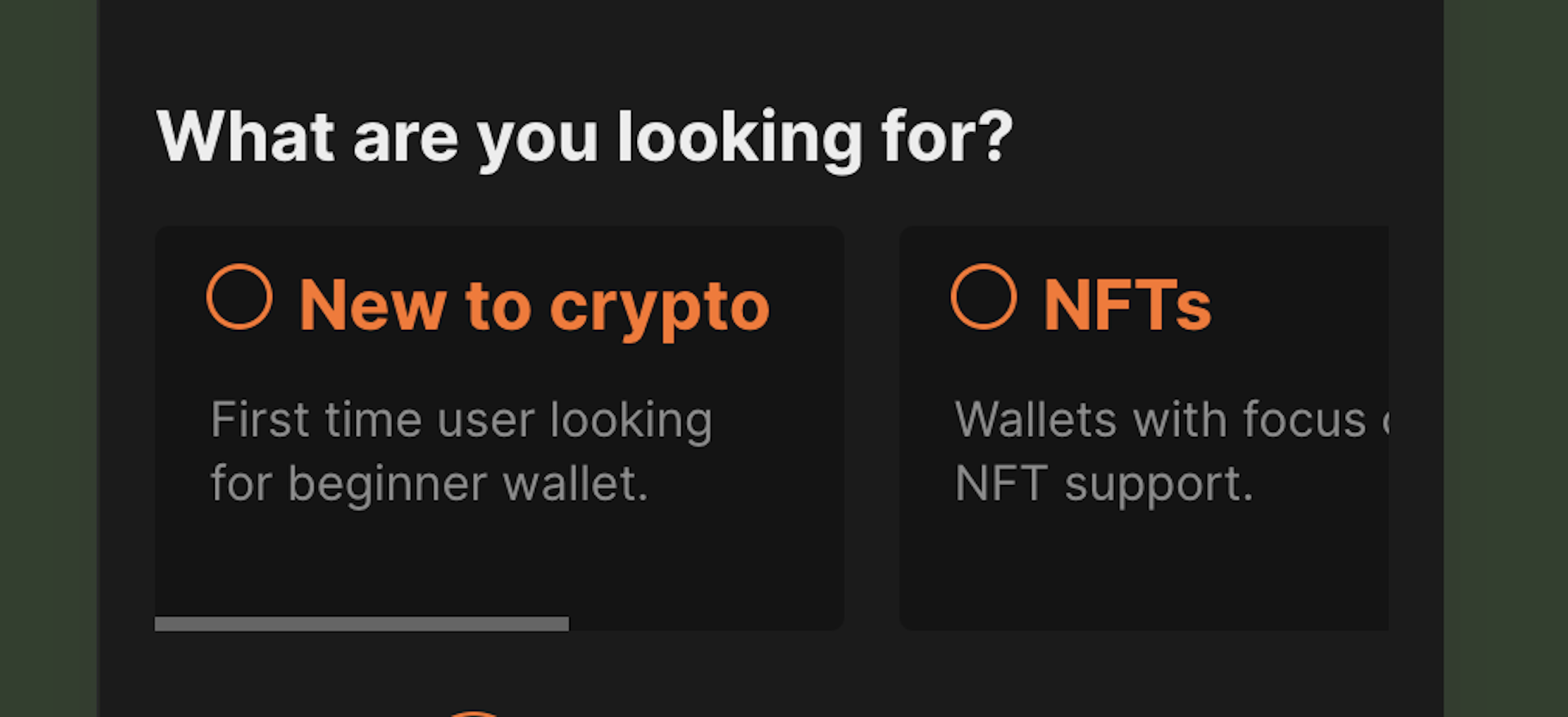 'bir cüzdan bul' sayfasındaki filtre seçimi