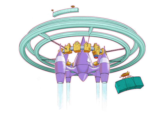 Kosminio laivo iliustracija, vaizduojanti padidėjusią galią po Ethereum atnaujinimo.