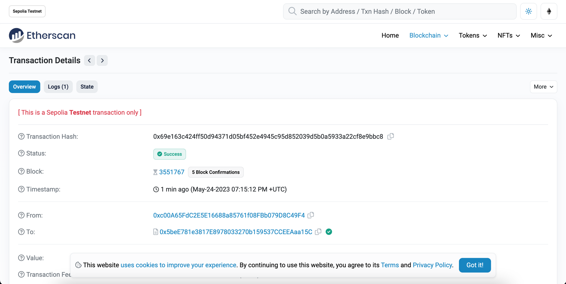 Lihat alamat kontrak Anda di Etherscan