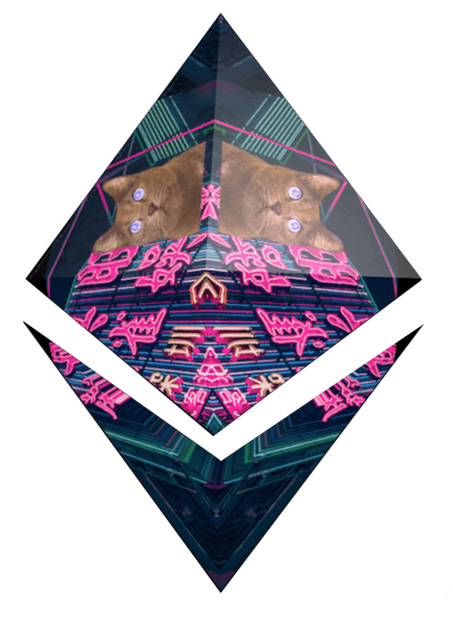 Graphic of ETH glyph wit one kaleidoscope of cats
